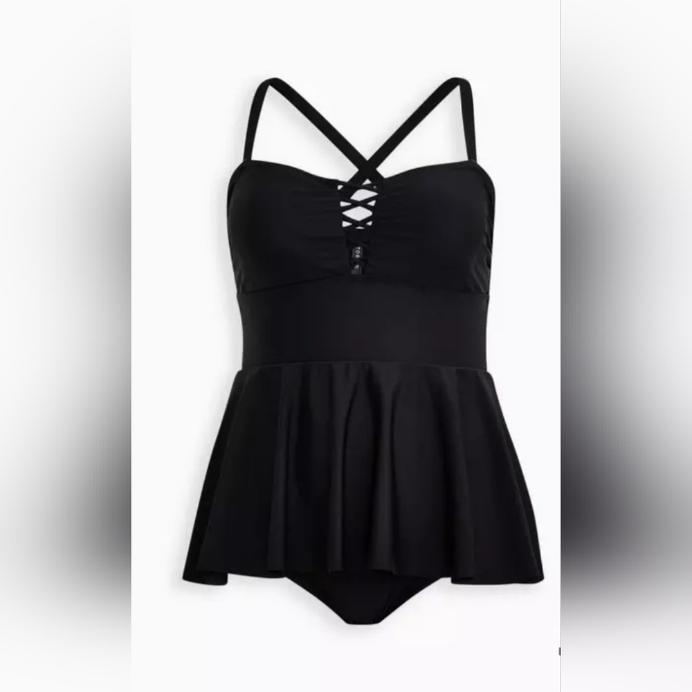 NWT Torrid Black One Piece Wireless Peplum Swim Dress Size 2X